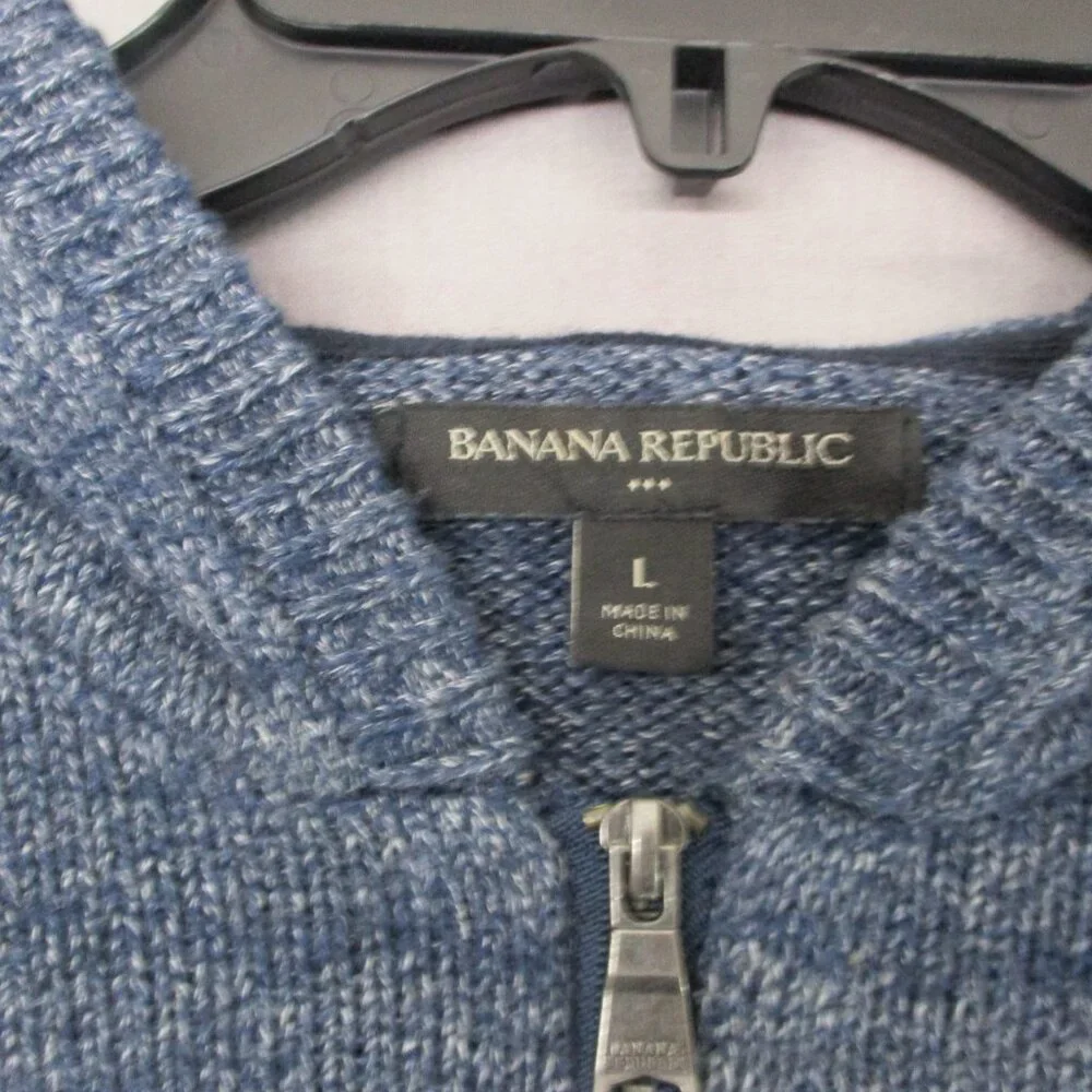 Banana Republic Full Zip Hoodie Sweater‎ Heather Dark Blue Men Size | L